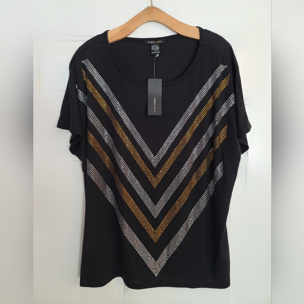 NWT Robert Louis black gold and silver chevron T size M